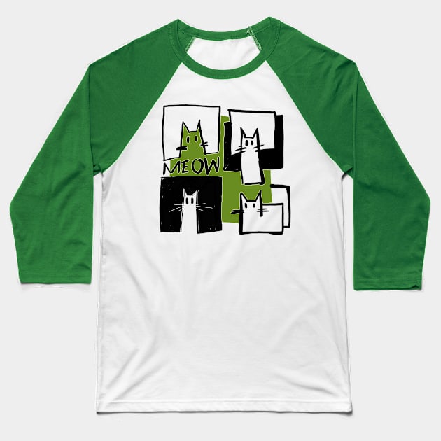 geometric cats Baseball T-Shirt by Handan